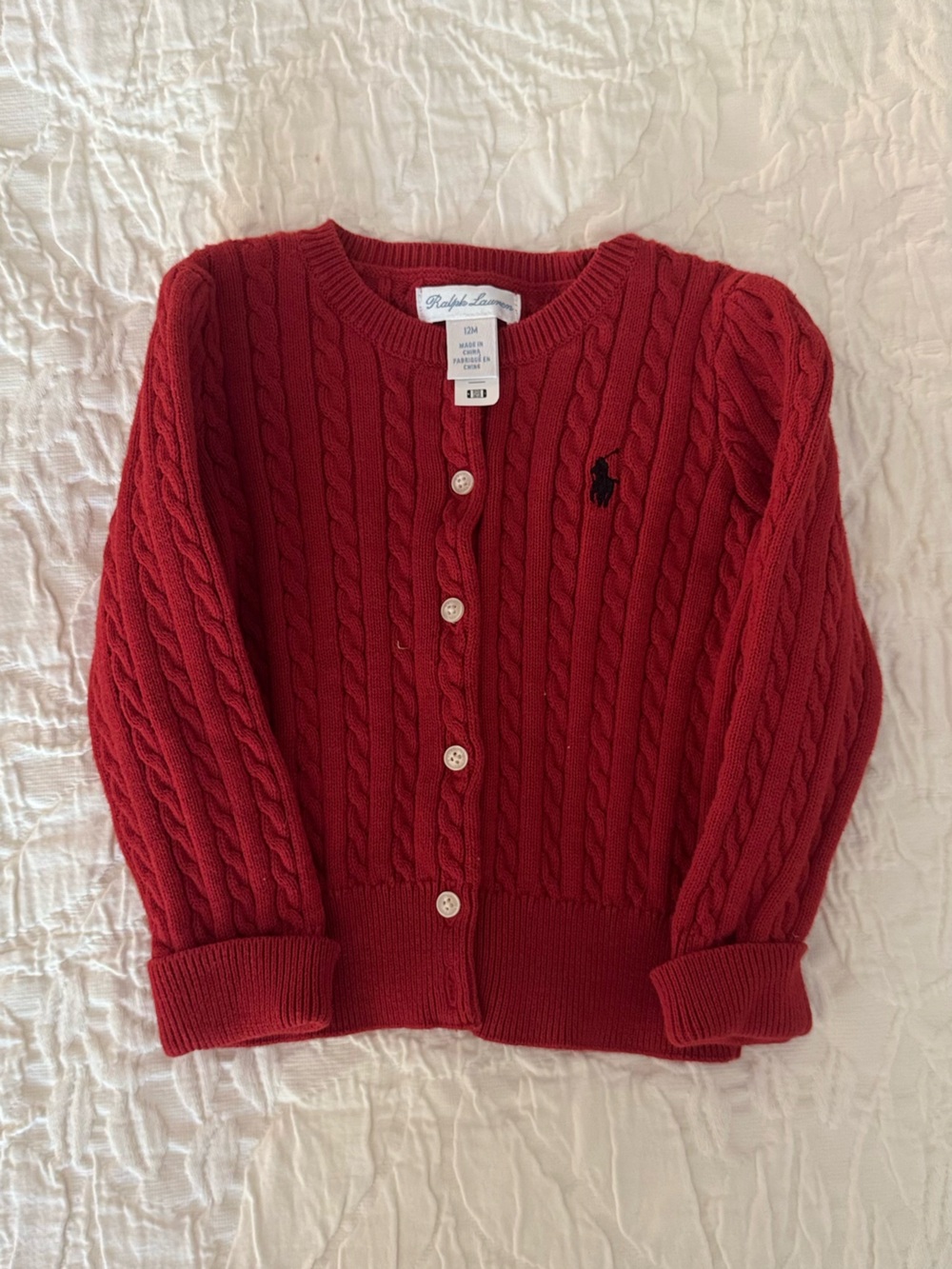 Ralph Lauren Red Cable-Knit Button-Front Cardigan - Picture 2 of 4